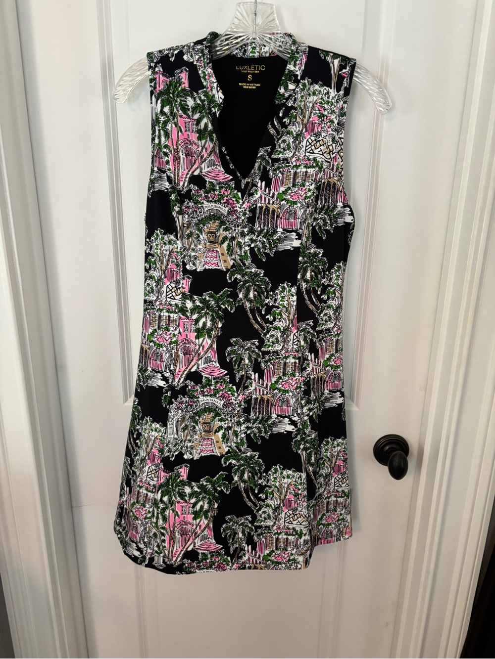 Lilly Pulitzer Luxletic Black Tropical Print Sleeveless Athletic Dress
